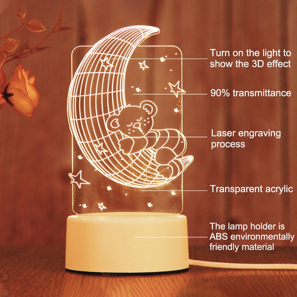 

40 Types 3D USB LED Light Acrylic Night Table Desk Bedroom Decor Gift Warm White Lamp Night Creative Lamp Christmas Decoration