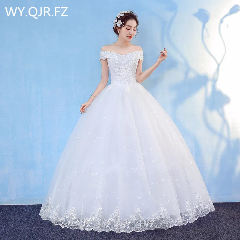 HMHS-43#White Boat Neck Bride Wedding Dress Ball Gown Lace Up Wholesale Party Dresses Luxury Sequins Free delivery some country