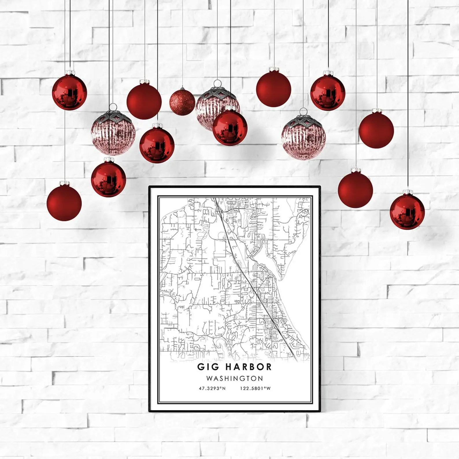 Гиг-Харбор карта печать постер канвас | Улица города Вашингтон.
