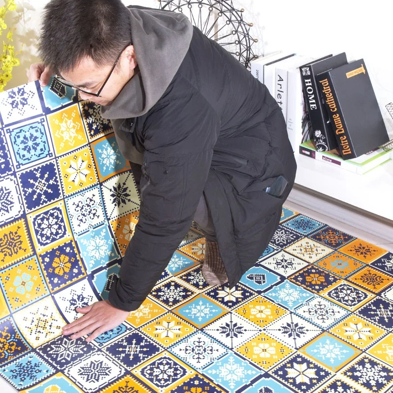 

Boho Style Non Slip Floor Stickers DIY Wall Peel and Stick Vinyl Tile Waterproof Wallpapers Bathroom Kitchen Living Room Decor