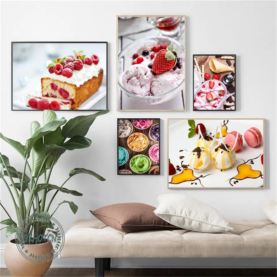 Мороженое клюква клубника вафельные блинчики с ягодами торты искусство на