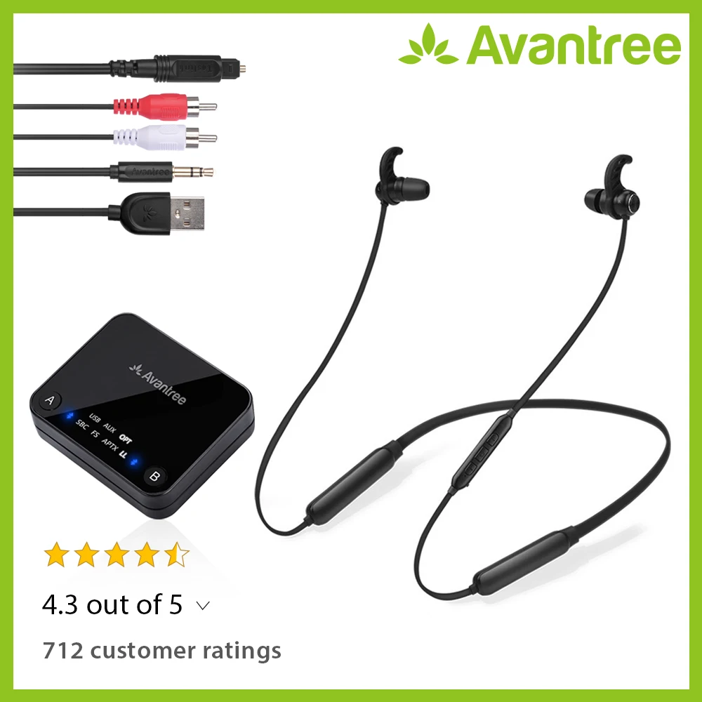Avantree Bluetooth передатчик длинный диапазон dual link Беспроводной In Ear Наушников набор