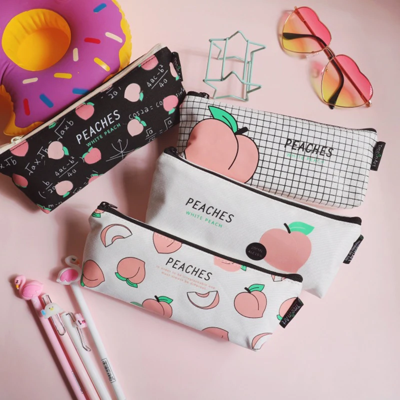 

Pencil Case Large Capacity Makeup Storage Pen Pouch Peach Canvas Cosmetic Bag for School Teen Girl Boy Men Women