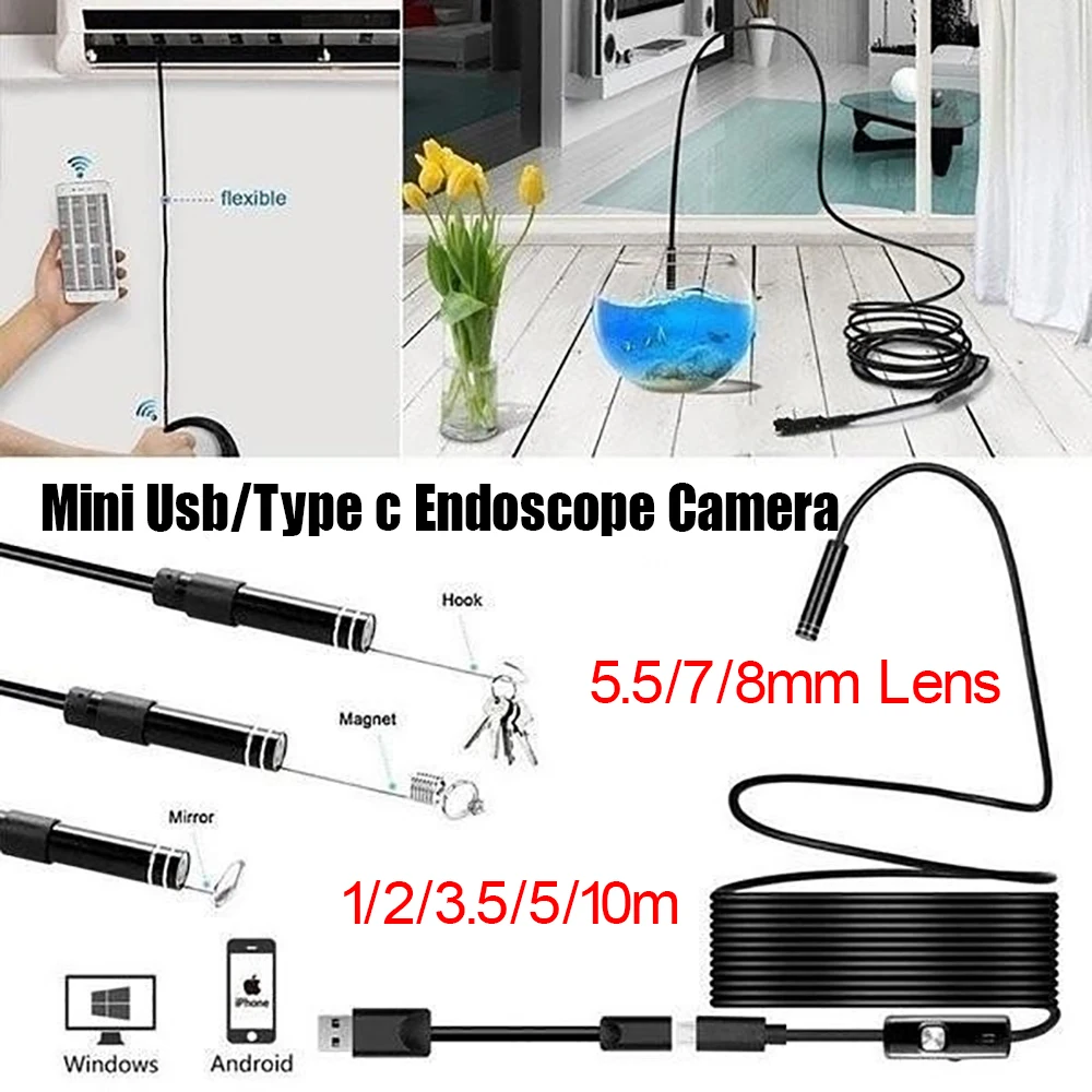 

5.5/7/8mm Type c Endoscope Android Phone Sewer Endoscopic Flexible Snake Camera Mobile Smartphone Borescope Inspection Camera