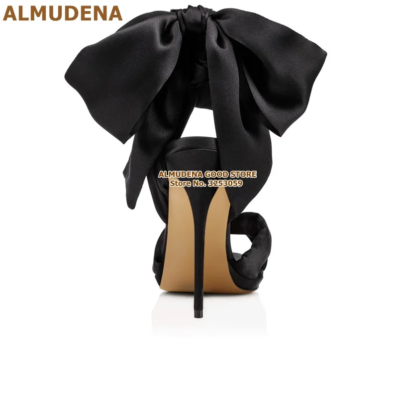 ALMUDENA/красные атласные босоножки с большим бантом; свадебные туфли на шпильке из шелковой ткани со шнуровкой и бантом; туфли-лодочки для сцены в стиле знаменитостей