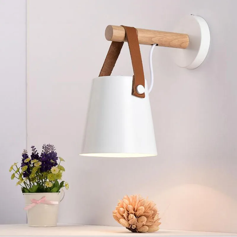 

Modern minimalist wooden bedroom bed front lamp Nordic post-modern aisle staircase corridor Macaron wall lamp