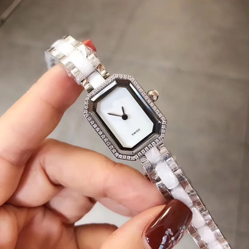 Женские керамические часы бойфренды с фианитом прямоугольный пояс из