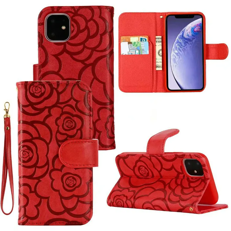 3D роскошный кожаный чехол с цветком для iPhone 11 Pro Max, откидной Магнитный чехол-книжка с подставкой для iPhone X XR XS MAX, сумка