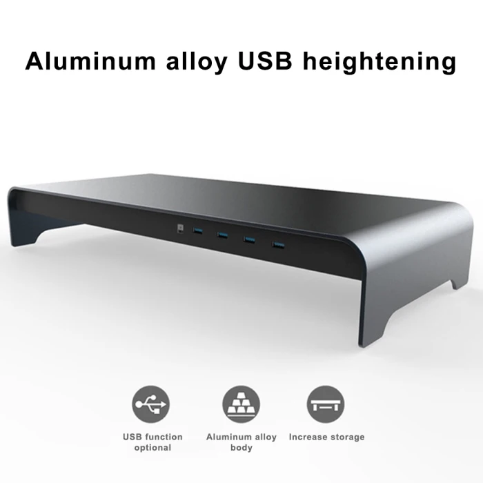 Aluminum Monitor Stand with USB 3.0 Desk HUB Extension and wirless charge Metal Riser Support Transfer Data and Charging