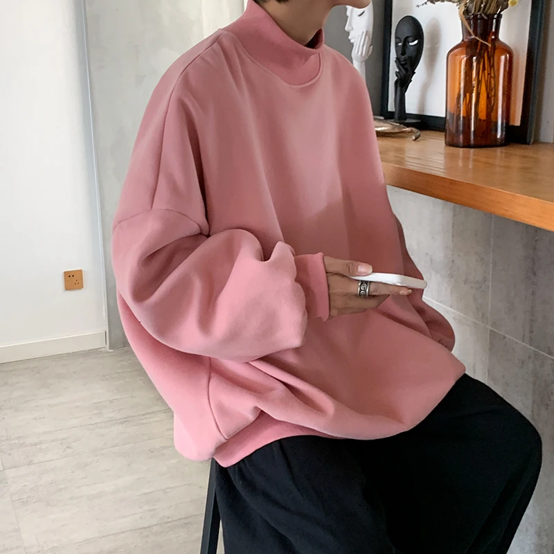 

Solid color sweater men autumn harbor wind leisure high collar jacket trend loose joker autumn winter clothes