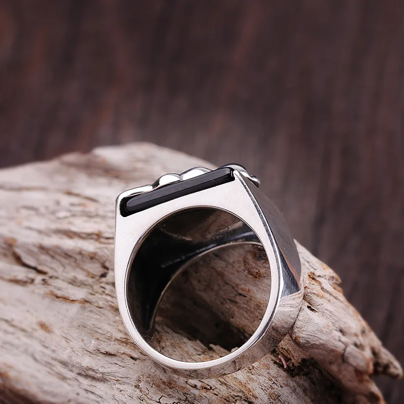 Sterling Vintage Men's Rings Natural Black Tiger Shape Pattern Design Male With Stones Turkey Jewelry Gift | Украшения и