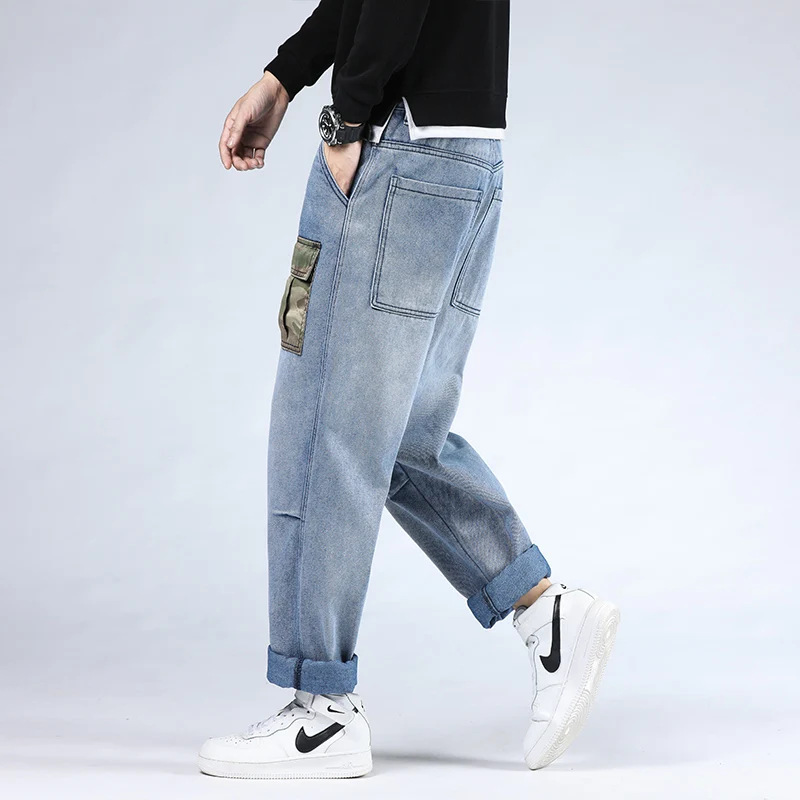 46 Plus Size 2021 New  High Quality  Men's Baggy Male Casual Denim Pocket Straight Pants Fashion Jeans Loose Trousers Streetwear