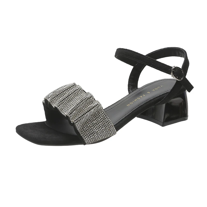 

Women's Shoes 2021 Summer New Rhinestone Open Toe High-heeled Sandals Women's Thick Heels Fashion Party Redtrendy Shoe Female