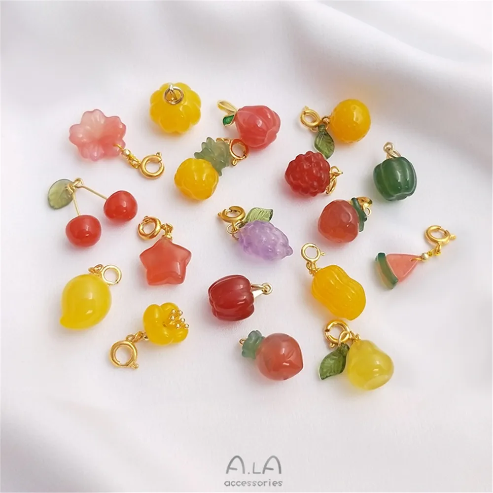 

Natural candy agate carved fruit and vegetable series pendant manual DIY bracelet necklace pendant accessories