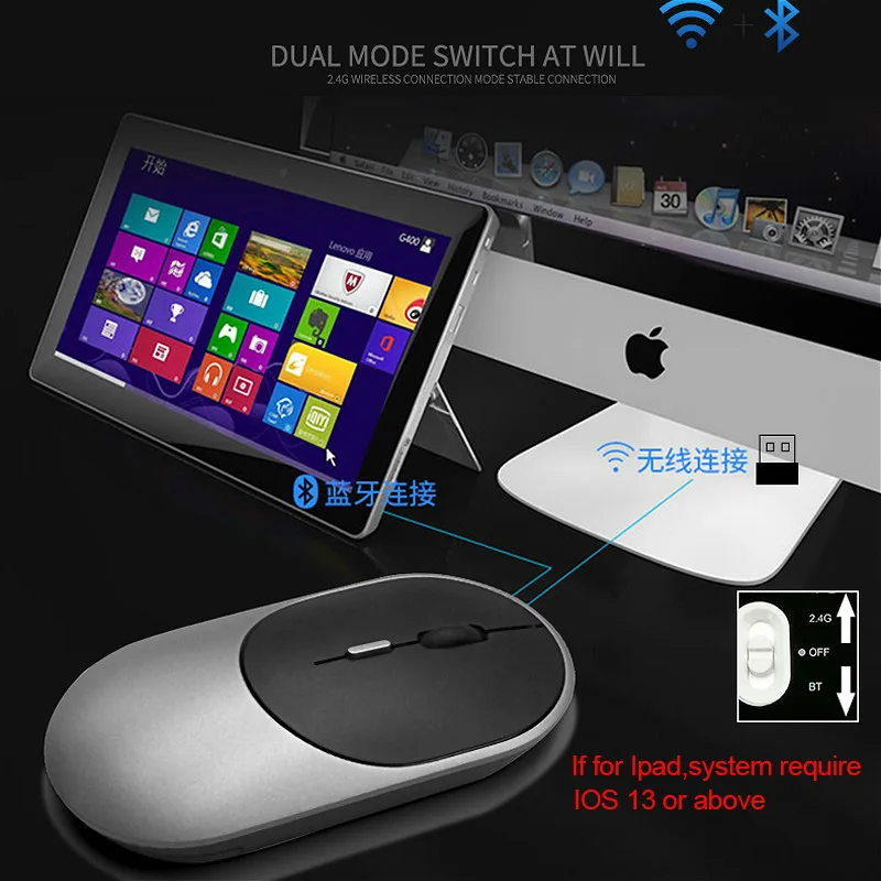Bluetooth 5 1 + 2 4G Беспроводная Двухрежимная перезаряжаемая мышь оптический USB игровой