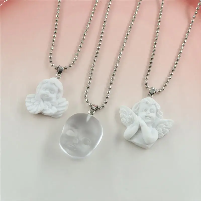 

Trendy Punk Jewelry Cute Cupid Angel Necklace White Acrylic Angel Drop Necklaces For Cool Girls Women Men Friendship Gifts 2021