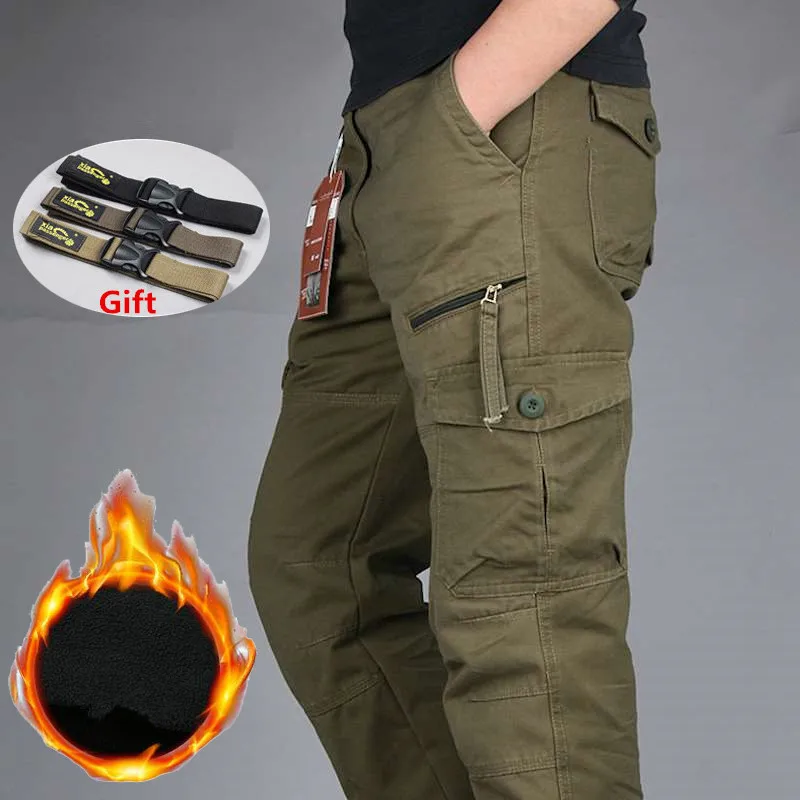 Мужские Зимние флисовые плотные брюки карго тактические мульти карманные
