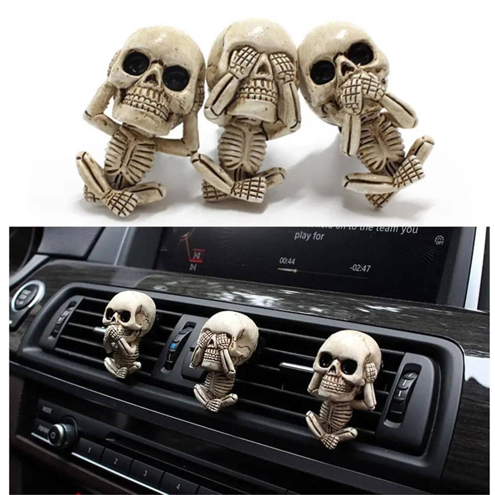 

3Pcs/Set Evil Skull Trio Statue Standbeeld Een Set Creatieve Auto Vents Ornament Home Decor Decoratie Accessoires decoratie