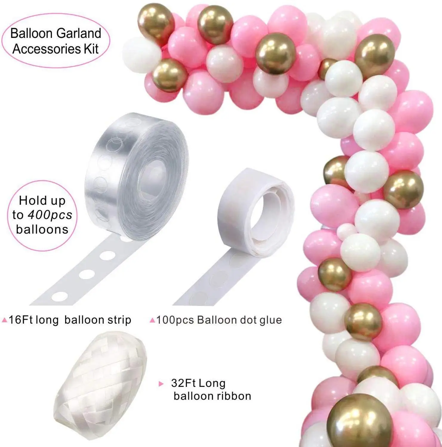 

112pcs Balloon Garland Arch Kit Pink White Balloons Decoration for Girl Birthday Baby Shower Bachelorette Party Background Decor