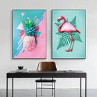 Картина на холсте, современная картина в скандинавском стиле, розовый ананас, фламинго, растение, плакаты и принты, настенное искусство для декора гостиной