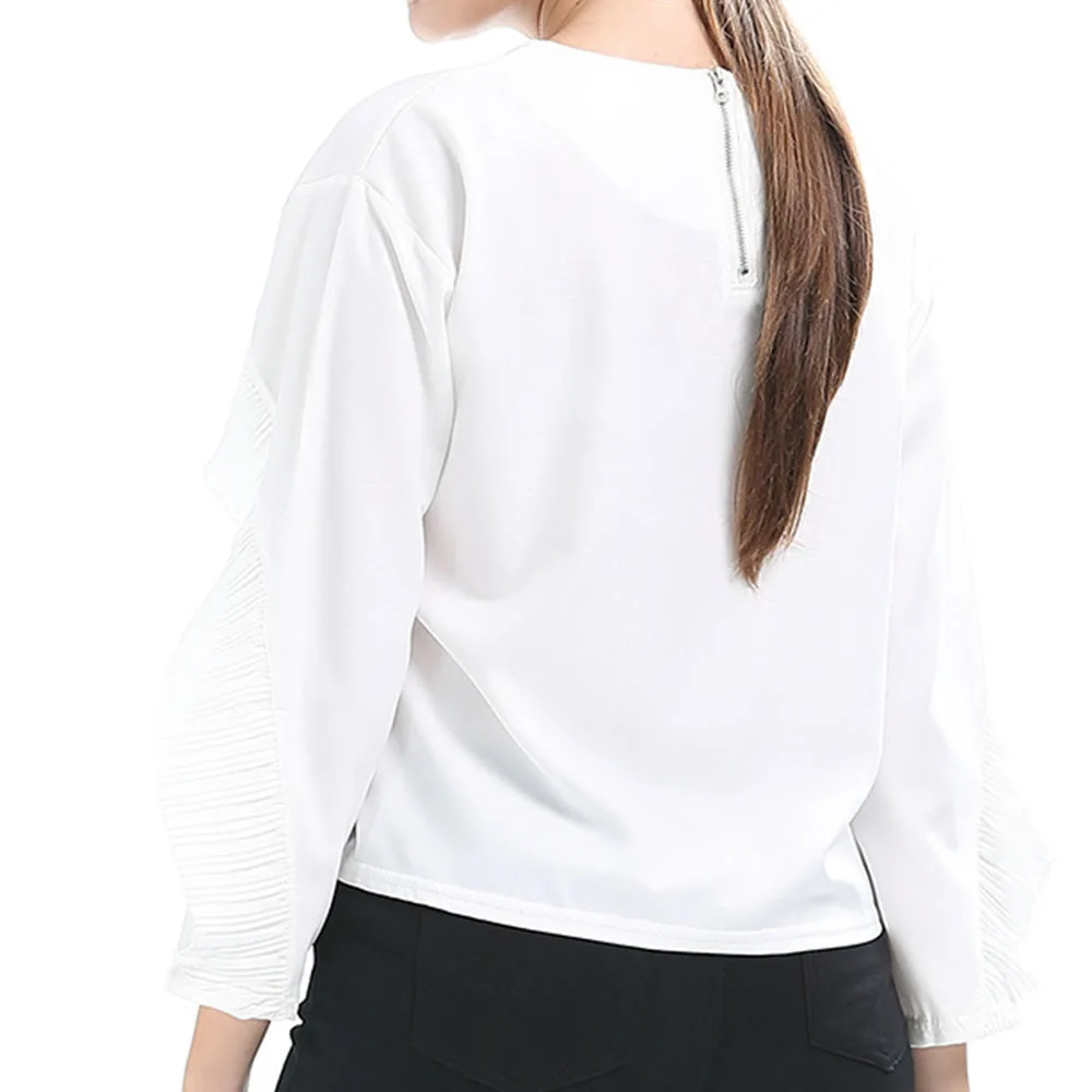 

Western Style Spring Summer 2021 Blouse Loose Casual Oversize African Chiffon Ruffle Solid Color Round Neck Long Sleeve