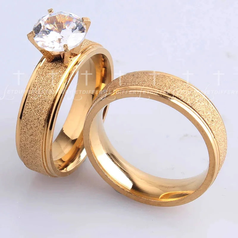 8mm ring set Letdiffery, блестящий кубический циркон, матовые Свадебные Кольца для пары, золото, титан, нержавеющая сталь, романтичное ювелирное изделие для женщин на годовщину - Цвет основного камня: 8mm ring set