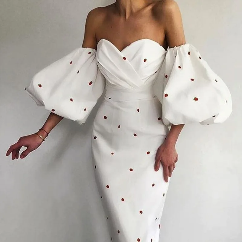 

Strawberry Dress Summer Dress Women Sexy Party Dress Vintage Long Midi Bodycon Dresses Dress Women Off Shoulder Dress Vestidos