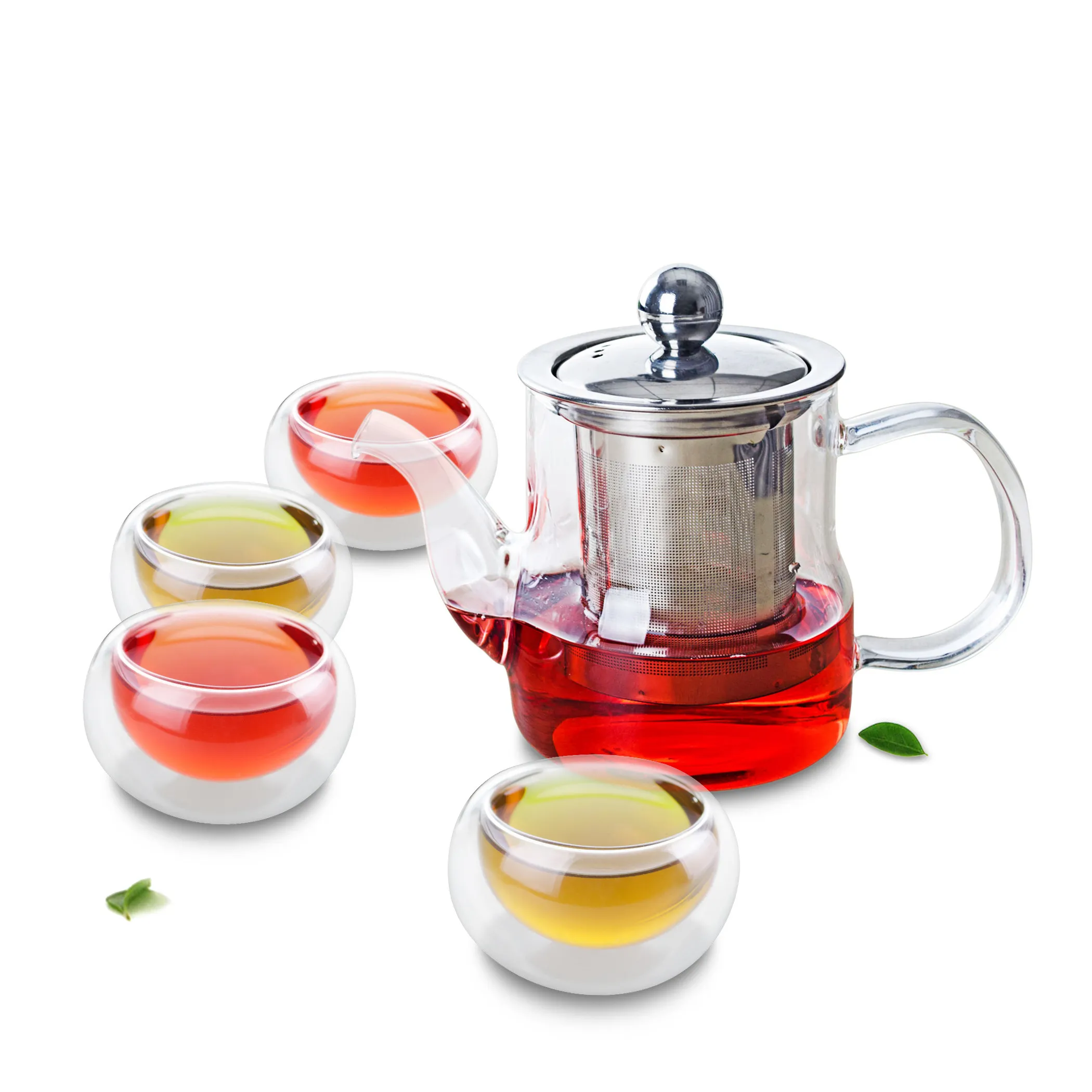 

Flower Tea Pot w/ Stainless Steel Filter & 4PC Small Double Wall Teacups