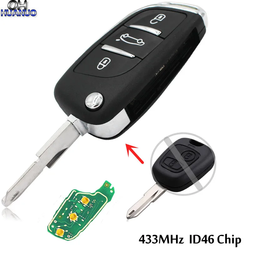 Новый стиль складной ключ 433 МГц чип ID46 3 кнопки для Peugeot 206 207 206CC с необработанным