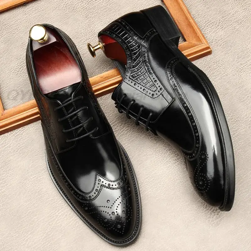 

Мужские туфли-оксфорды из натуральной кожи, с острым носком, на шнуровке