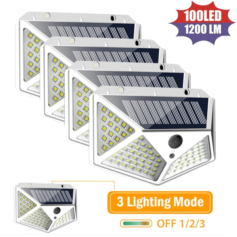 

Garden 100 LED Solar Lamp PIR Motion Sensor LED Solar Light Solar Powered By Sunlight Waterproof For Outdoor Wall Street Decor