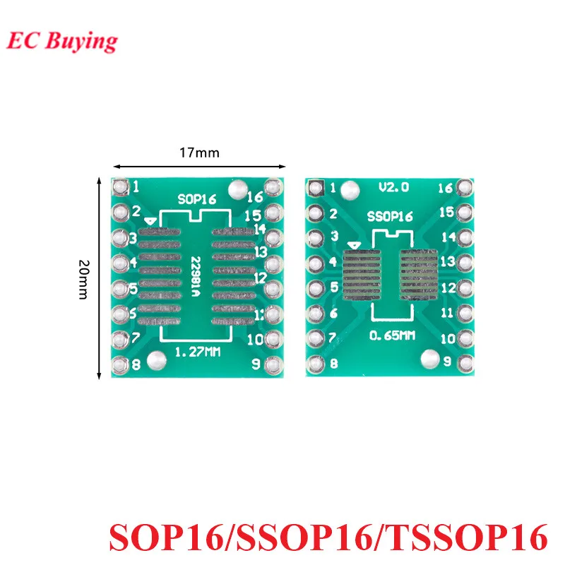 

5 шт., переходник для платы DIP16, SOP16 SSOP16 TSSOP16, DIP Pin, IC тестовая пластина, печатная плата 0,65 мм, 1,27 мм, 2,54 мм