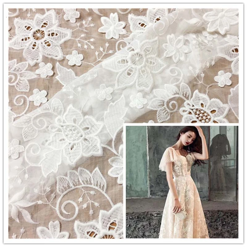 3D маленькие цветы шелковая шифоновая кружевная вышитая ткань для свадебного