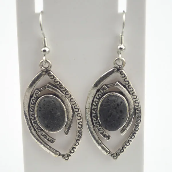 EC013 овальные черные вулканические серьги-подвески с вулканическим камнем 1 Пара