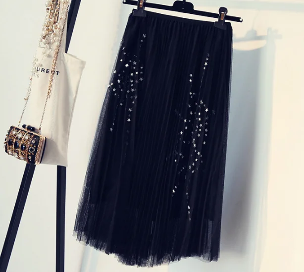 Женская фатиновая Юбка До Колена с блестками и звездами Милая юбка-пачка в стиле