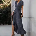 Женское платье с цветочным принтом, сексуальное платье макси с V-образным вырезом, оборками и коротким рукавом, элегантное винтажное уличное платье с цветочным принтом, 2021