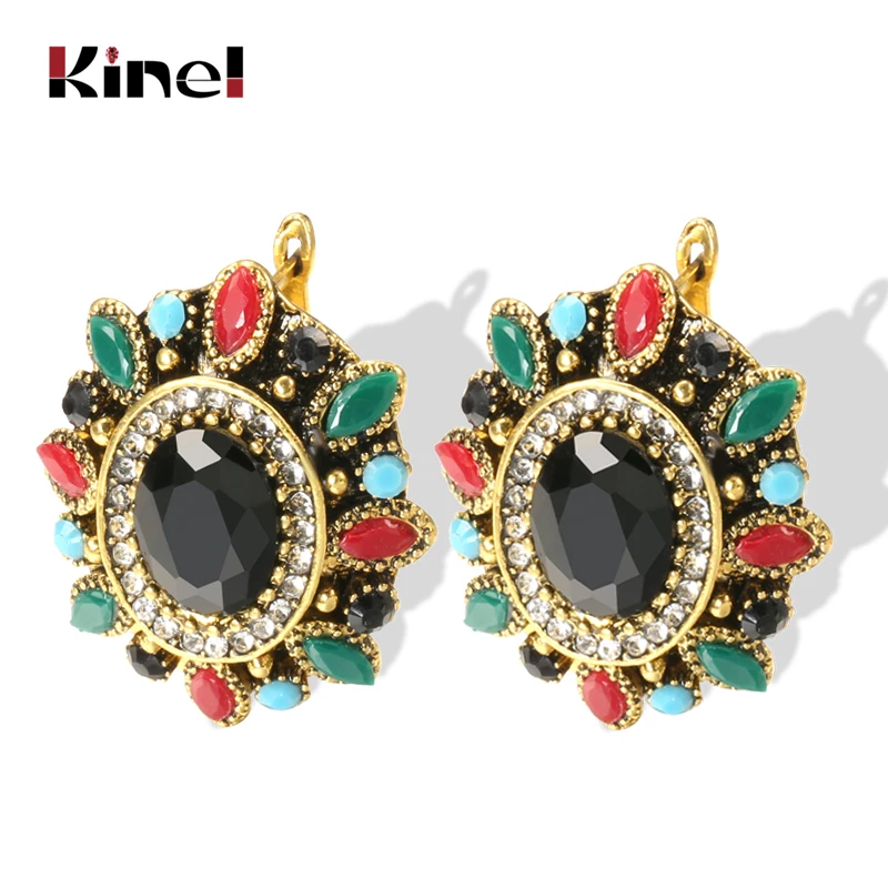 Кинели богемный Большой Хрустальный цветок серьги для женщин античное золото