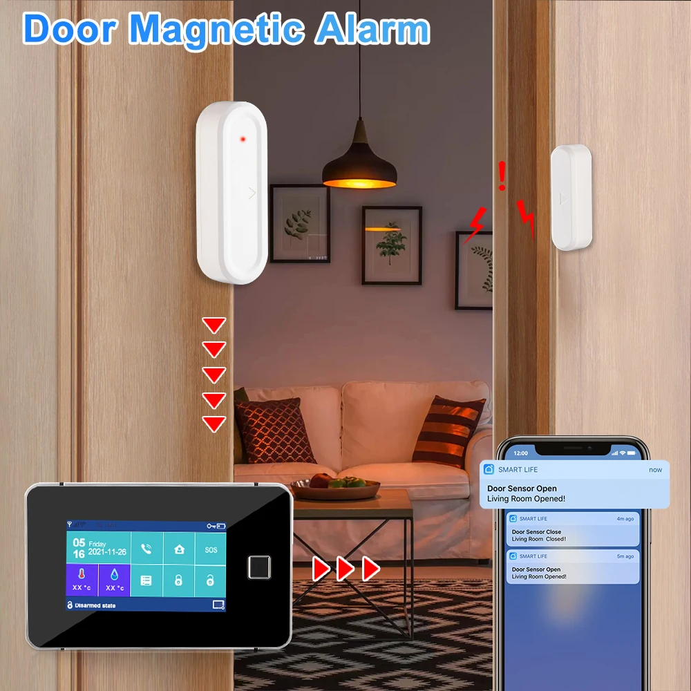 Elecpow Wireless Tuya Home Smart WiFi GSM Alarm System With Infrared Radar Motion Sensor Door Magnetic Detector Security Alarm enlarge