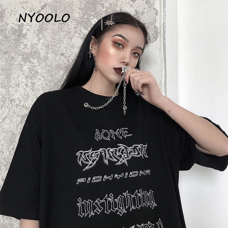 Футболка NYOOLO с коротким рукавом для мужчин и женщин Свободный Топ в готическом