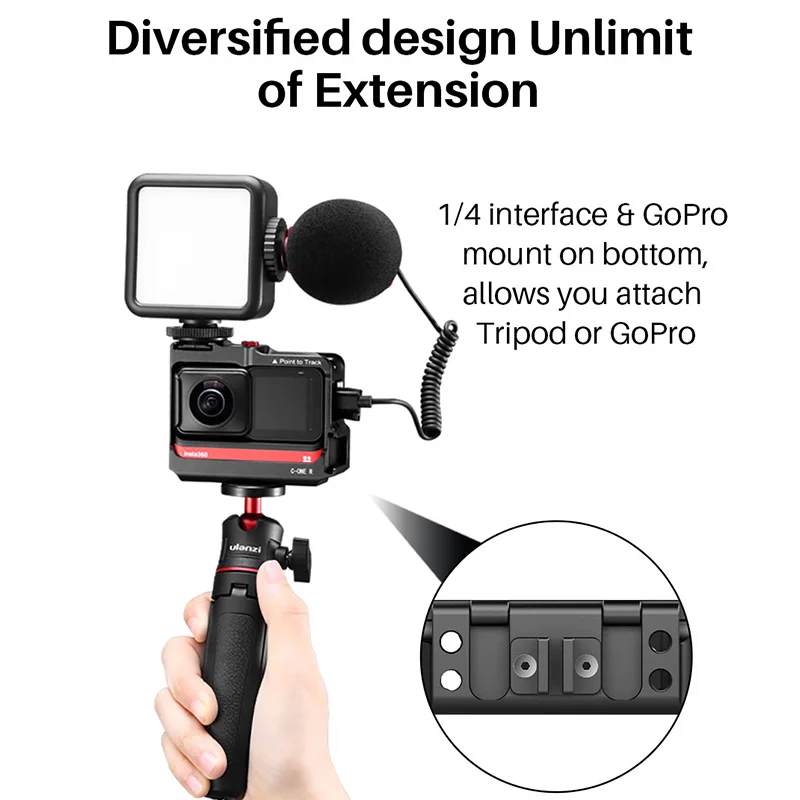 Ulanzi Insta360 One R Aluminum Vlog Cage frame Cold Shoe LED Light Mic Expansion Protection Case Cover For Accessories | Электроника
