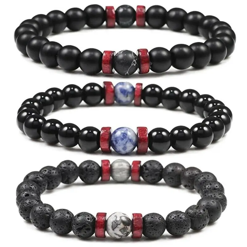 

Vintage Black Lava Stone Bracelets Men Meditation Natural Wood Beads Bracelet Women Prayer Jewelry Yoga