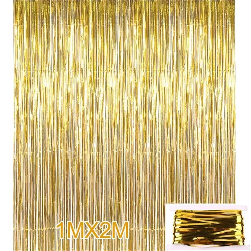 1*2m Rose Gold Party Decoration Shimmering Foil Fringe Tinsel Door Curtain Wedding Birthday Photo Backdrop Supplies | Дом и сад