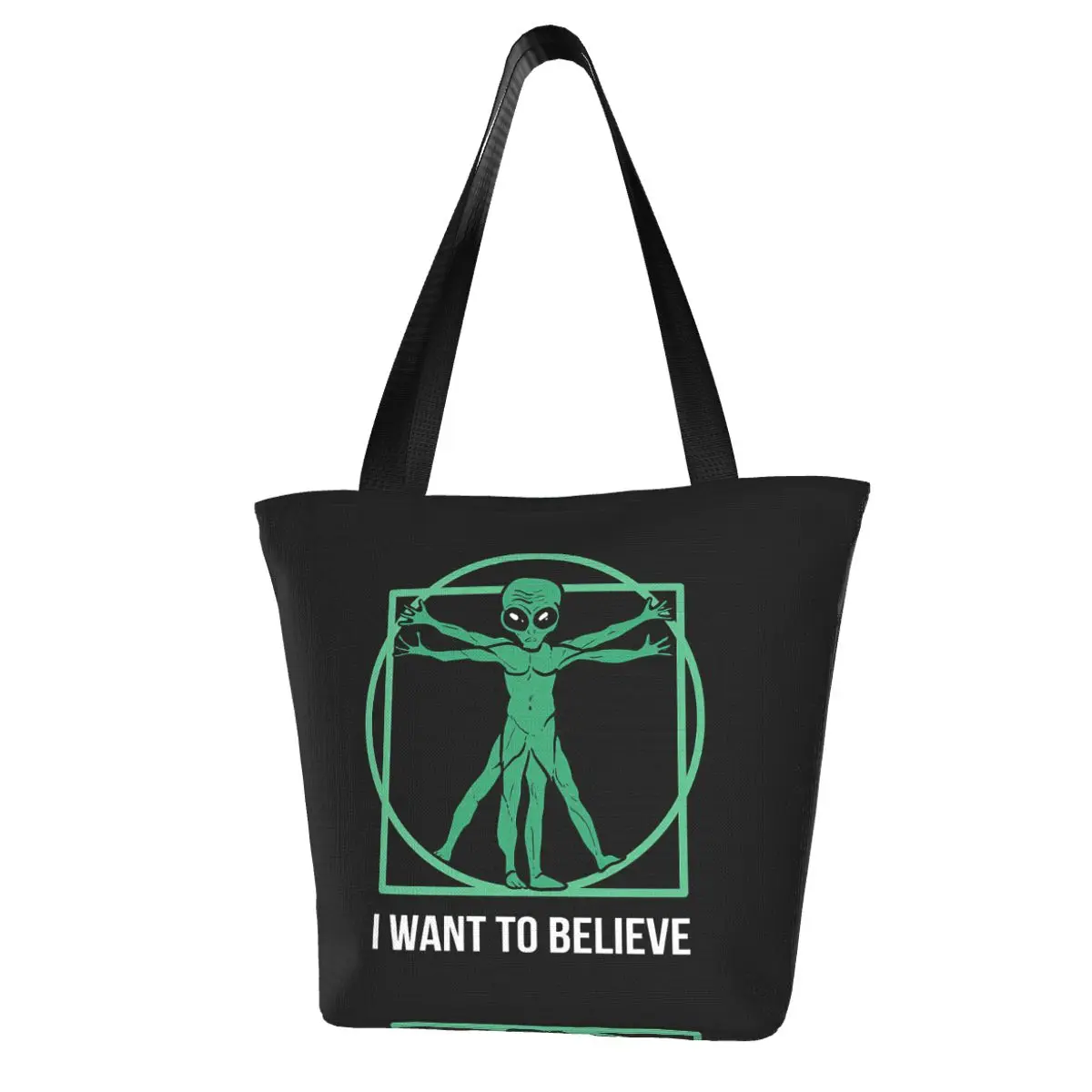 UFO I Want To Believe Extrater Shopping Bag Aesthetic Cloth Outdoor Handbag Female Fashion Bags