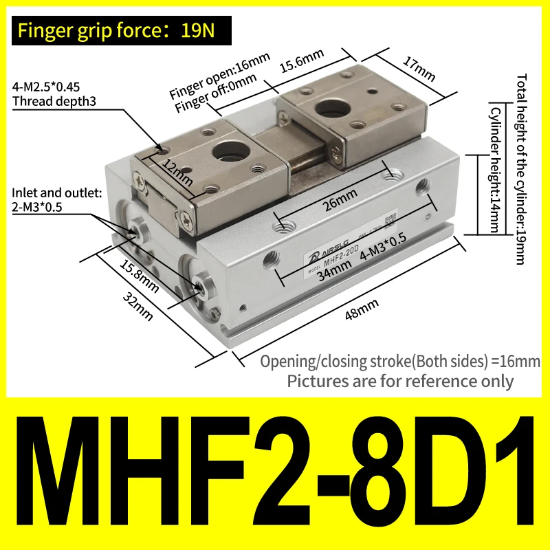MHF2 Double acting Low Profile Air Gripper MHF2-8D MHF2-12D MHF2-16D MHF2-20 MHF2-8D1 MHF2-12D1 MHF2-16D1 MHF2-201 MHF2-8D2