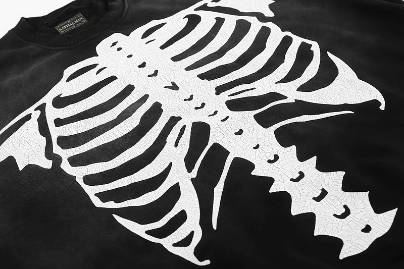 

2021 Winter High Quality Kapital Skeleton Sweatshirt Men Women Couple Fleece Pullover Oversized Hip-hop High Street Crewneck