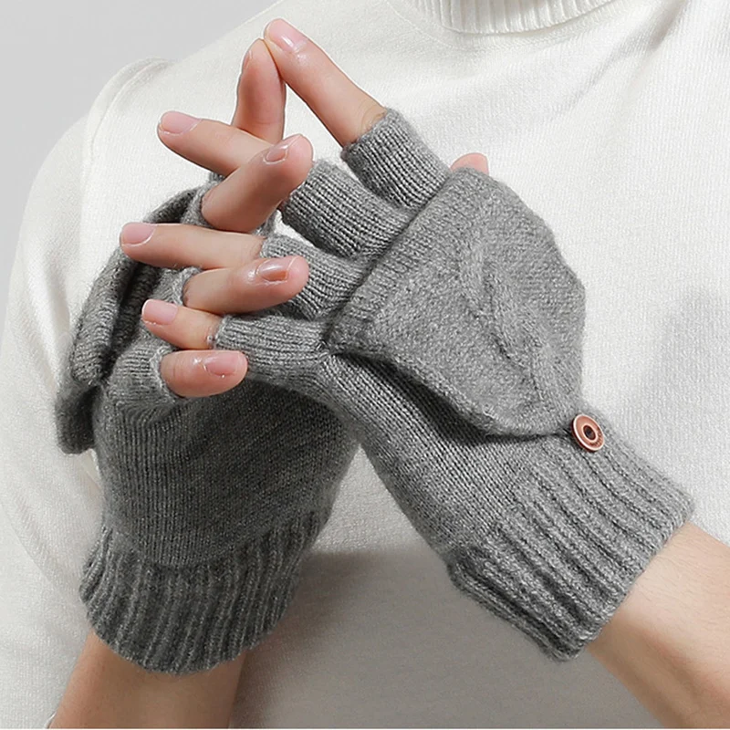 

Half Finger Flip Gloves Winter with Finger Caps Knitted Fingerless Touchscreen Gloves for Men Women Exposed Finger Mittens Glove