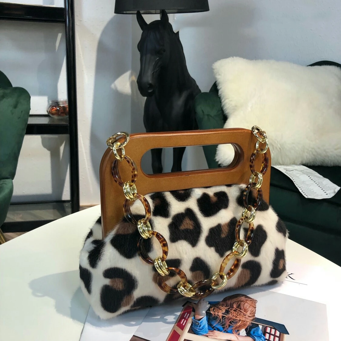 Зимняя женская сумка из искусственного меха сумочка с нечеткой акриловой