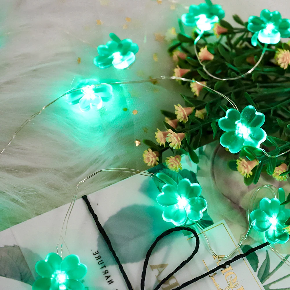 

20LEDs Copper Wire Lamp Green Shamrock String Lights St Patrick Day Festival Bedroom Hanging Decoration with Remote