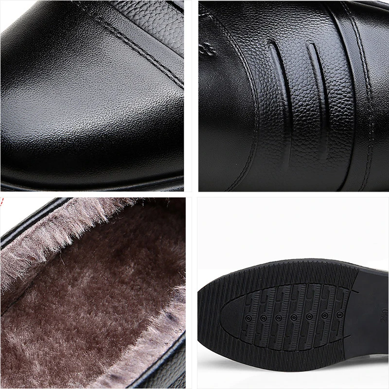 

Autumn Winter Shoes Men Genuine Leather Casual Shoes Business Plus Cashmere Warm Cotton Shoes With/No Fur 8 Types Can Selected