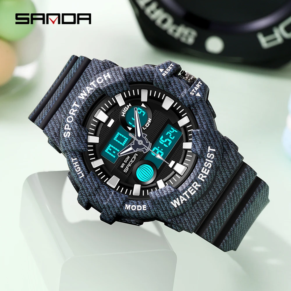 

SANAD Top Brand Sport Watch Men Watches Waterproof 5Bar Dual Time Mens Military Watches Shock Resistant Alarm Clock montre homme
